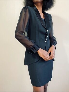 Vintage Noir Sheer Sleeve Blazer Dress